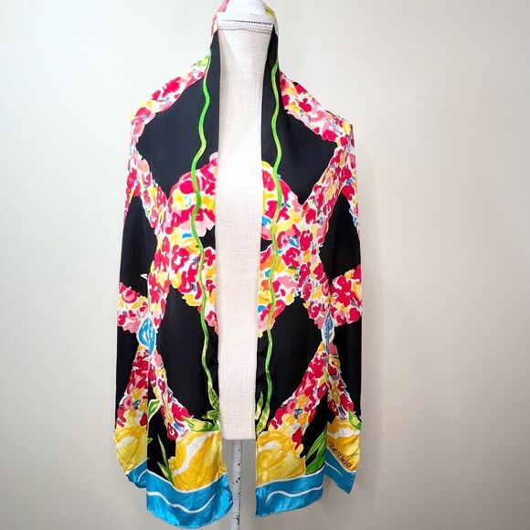 Bob Mackie Wearable Art 100% Silk Floral Print Scarf - Picture 1 of 9